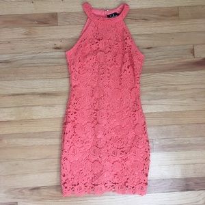 Lulu’s Coral Orange Pink Lace Dress